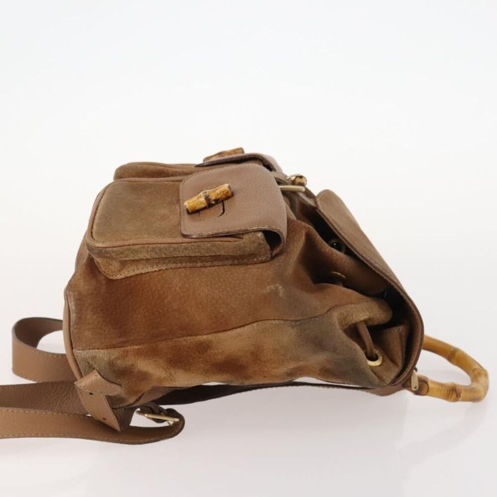 Gucci Vintage Bamboo Backpack Suede And Leather Brown Suede Backpack Bag - Picture 3 of 16